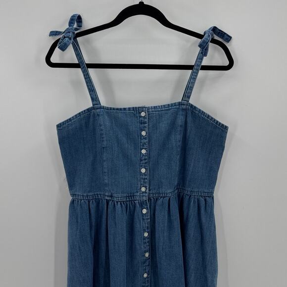 ASOS Denim midi dress shoulder ties pockets heavy cotton size 8 prairie cottage - Picture 3 of 7